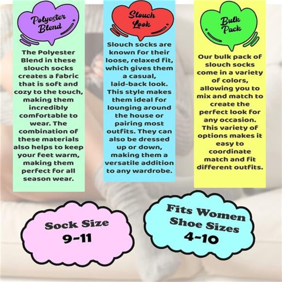 6 Pairs Slouch Socks for Women, Soft Extra Long Scrunch Knee High - Picture 3 of 7